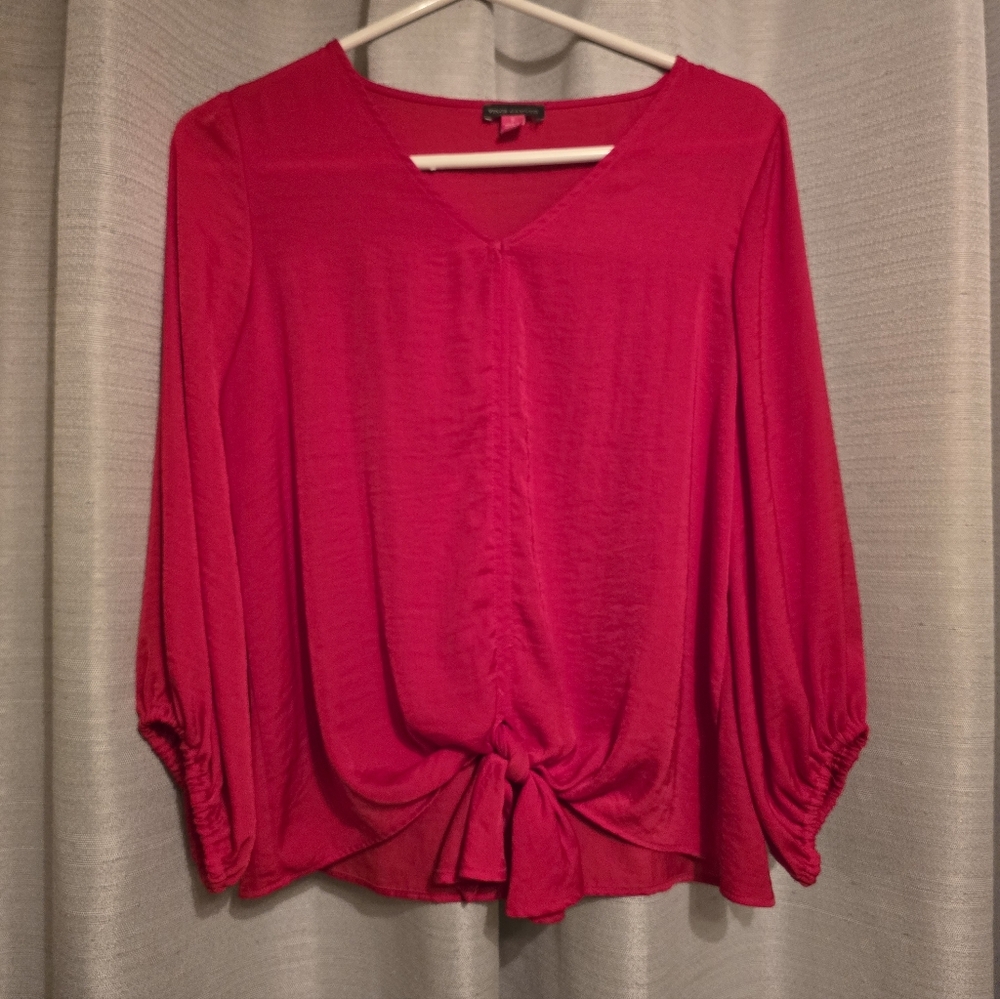 Vince Camuto Red V-Neck Blouse with Tie-Front